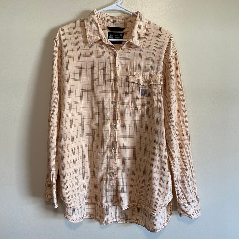Carhartt Women's L Loose Fit Lightweight Plaid Shirt Long Sleeve Button Front